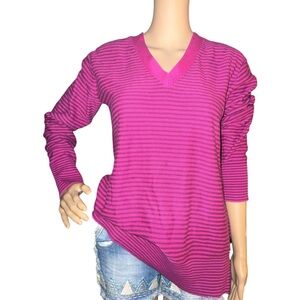 Tommy Hilfiger Vibrant Bright Pink and Purple Sweater Striped Shirt